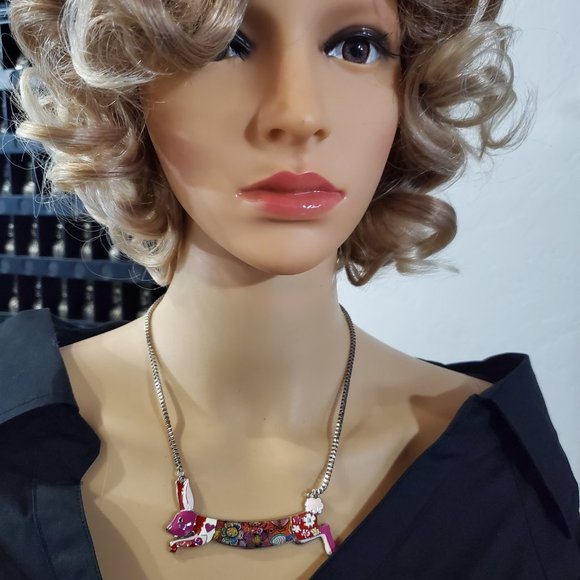 Enamel & Silver Running Rabbit - Bunny - Choker Necklace - Hand Painted - Picture 5 of 9